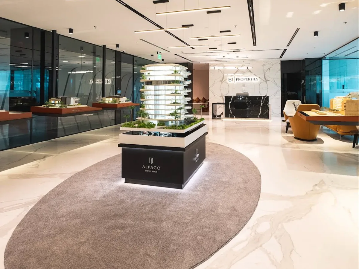 B1 Properties office reception with an architectural model